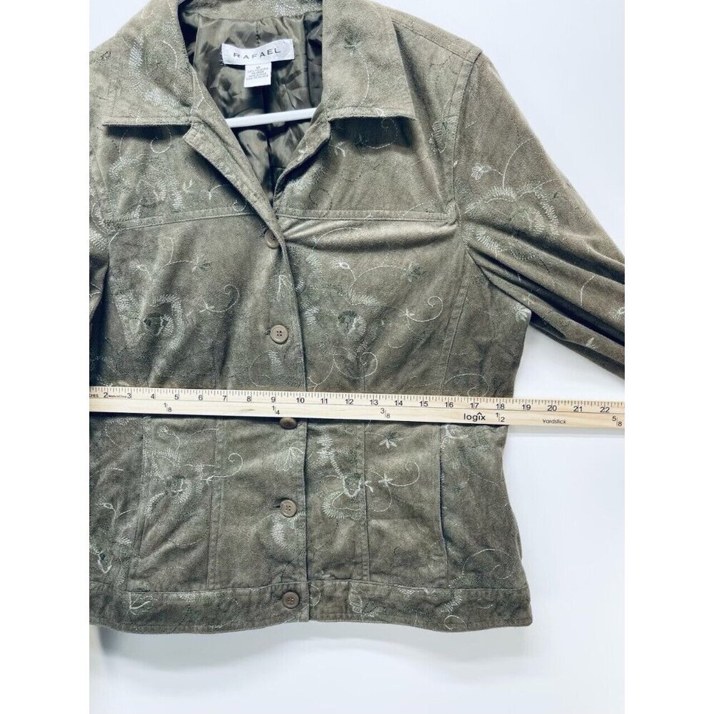 RAFAEL Blazer Jacket Size 10 Women’s Floral Embroidered Faux Suede Button Front - Picture 5 of 12